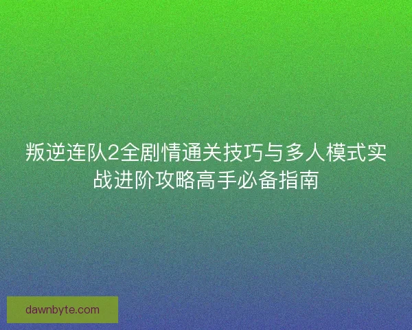 叛逆连队2全剧情通关技巧与多人模式实战进阶攻略高手必备指南